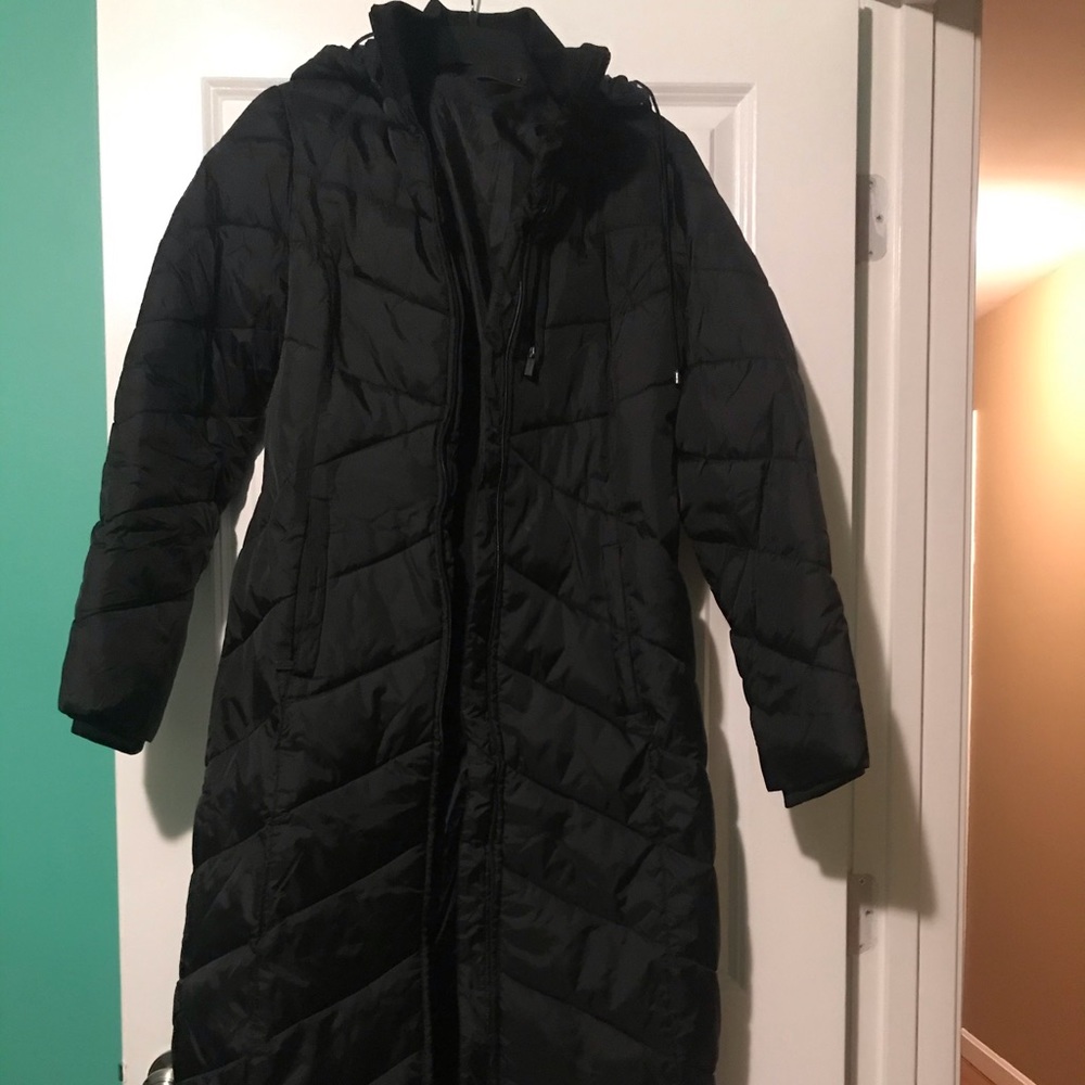 Ankle length puffer jacket.